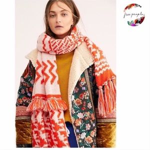 Free People Red and White Knit Scarf